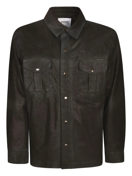  Sword Button-fastening Flap-pocket Shirt Jacket - Black 