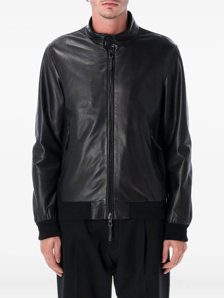  Sword Zip-up Leather Jacket - Black 