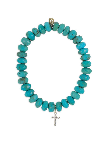  Sydney Evan Cross Charm Diamond And Turquoise Bracelet - Blue 