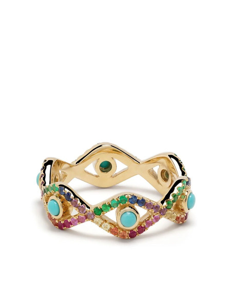  Sydney Evan 14kt Yellow Gold Rainbow Evil Eye Eternity Multi-stone Ring - Multicolour 