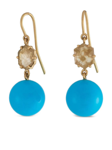  Sylva & Cie Diamond And Turquoise Rough Slice Earrings - Gold 