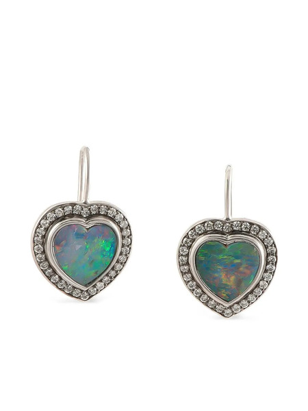  Sylva & Cie Heart Opal And Diamond Earrings - Silver 