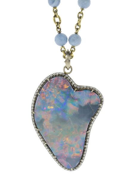  Sylva & Cie 18kt White Gold Diamond Opal Pendant 