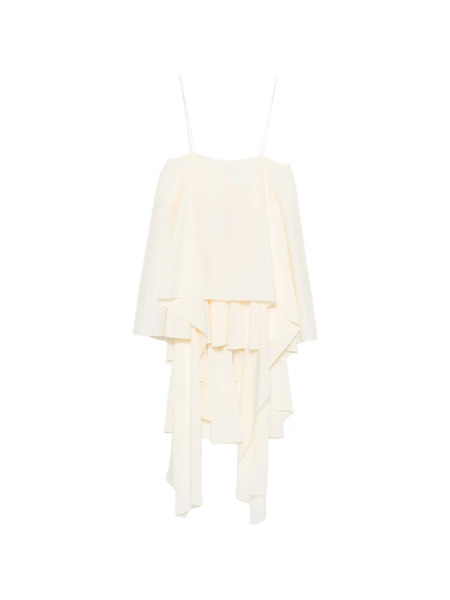  System Asymmetric-neck Ruffled Top - Neutrals 