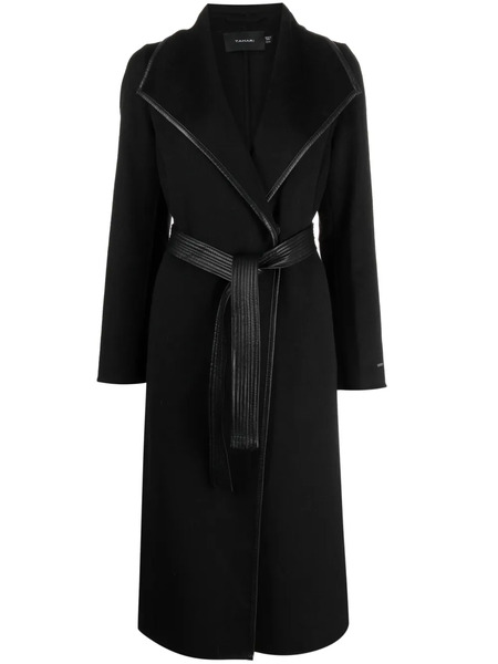  Tahari Faux Leather-trim Belted Coat - Black 