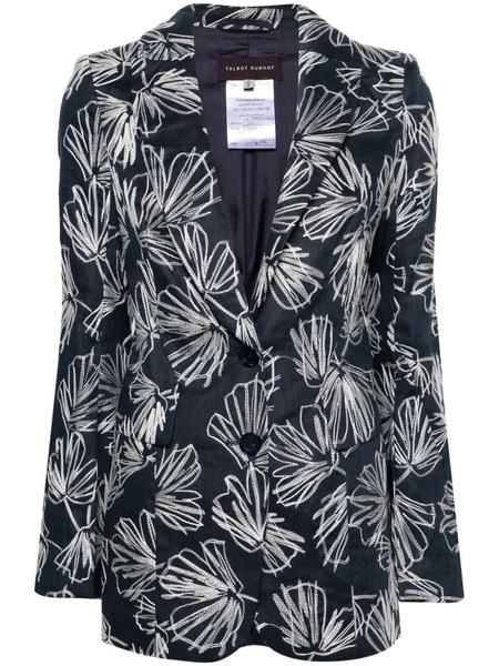  Talbot Runhof Floral-embroidered Linen Blazer - Blue 