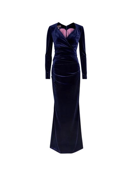  Talbot Runhof Gathered Velvet Gown - Blue 