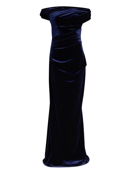  Talbot Runhof Off-shoulder Draped Maxi Dress - Blue 