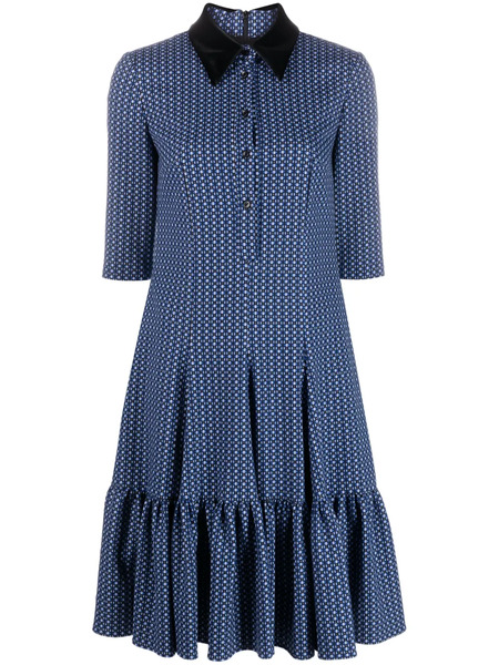  Talbot Runhof Patterned-jacquard Ruffle Mini Dress - Blue 