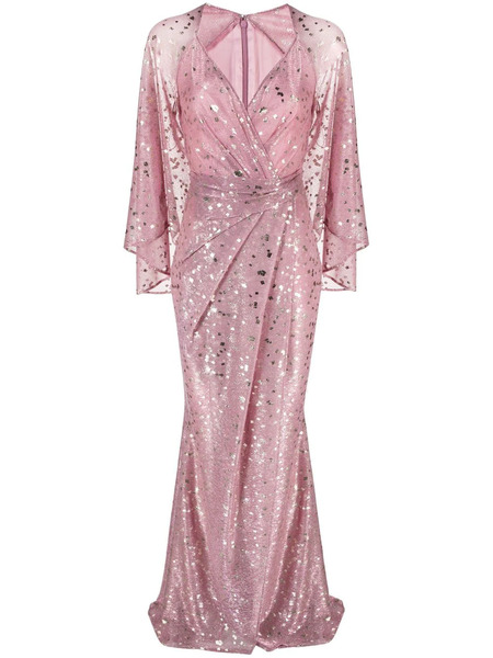  Talbot Runhof V-neck Draped Gown - Pink 