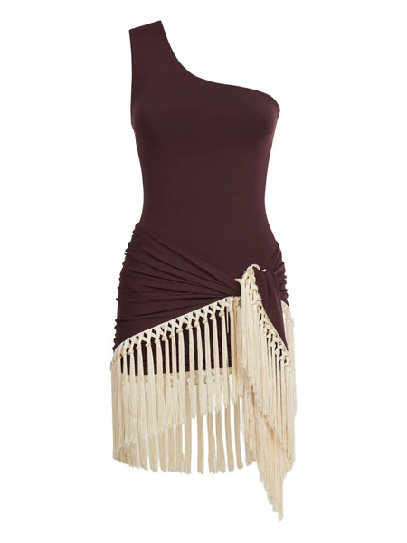  Taller Marmo One-shoulder Fringed Swimsuit - Brown 