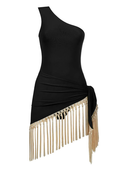  Taller Marmo Yacare One-shoulder Fringed Swimsuit - Black 