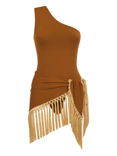  Taller Marmo Yacare One-shoulder Fringed Swimsuit - Brown 