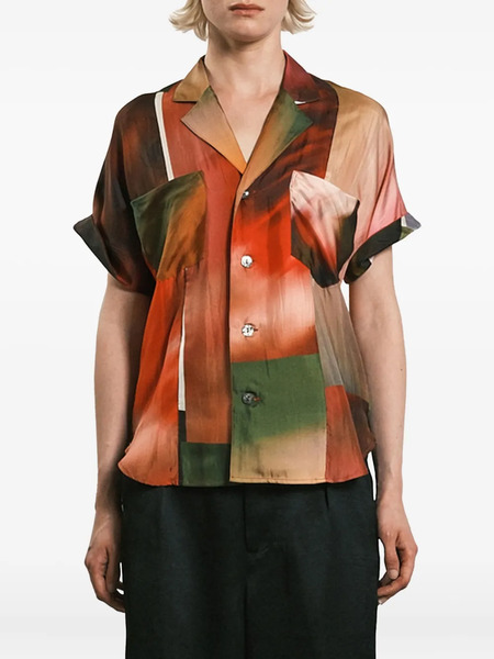  Tanaka Abstract-print Camp-collar Shirt - Red 