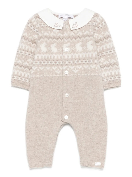  Tartine Et Chocolat Fair-isle Collared Romper - Neutrals 