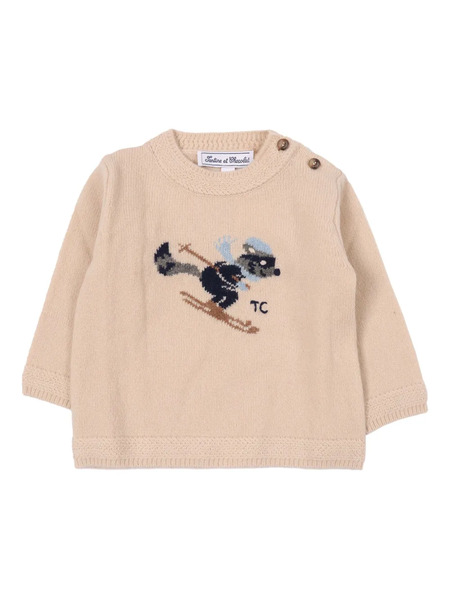  Tartine Et Chocolat Intarsia Buttoned Wool Sweater - Neutrals 