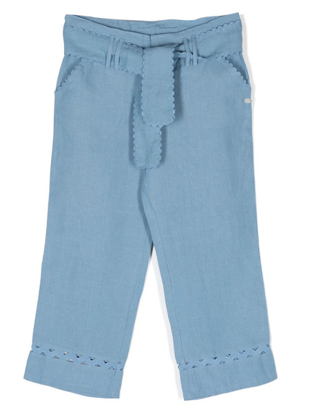  Tartine Et Chocolat Knitted-inserts Linen Trousers - Blue 