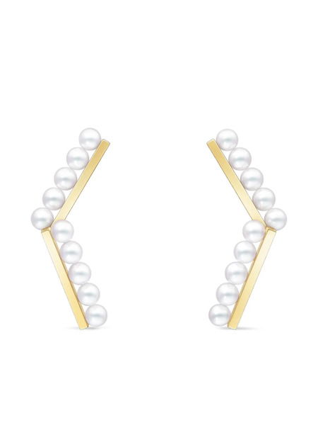  Tasaki 18k Yellow Gold Collection Line Balance Arm Akoya Pearl Earrings 