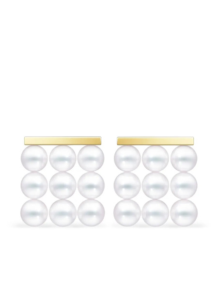  Tasaki 18k Yellow Gold Collection Line Balance Build Akoya Pearl Earrings 
