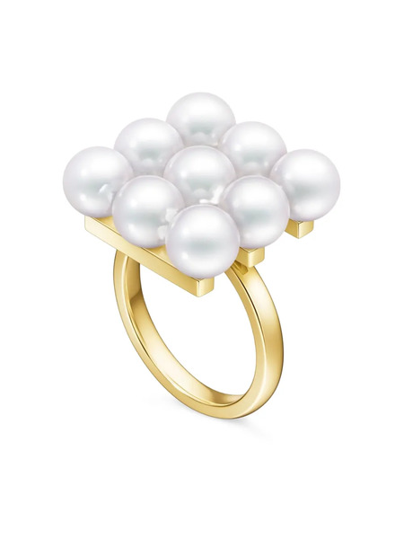  Tasaki 18k Yellow Gold Collection Line Balance Build Akoya Pearl Ring 