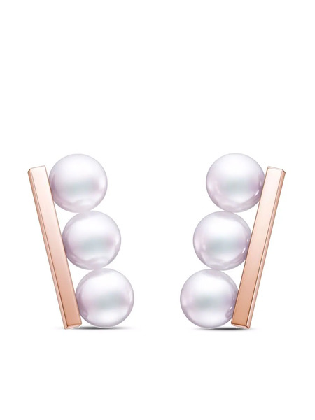  Tasaki 18kt Rose Gold Collection Line Balance Neo Akoya Pearl Earrings - Pink 