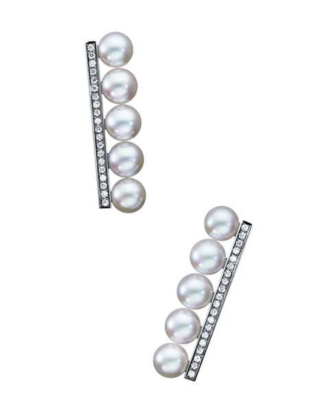  Tasaki 18kt White Gold Colleciton Line Balance Plus Diamonds Pavé Earrings - Silver 