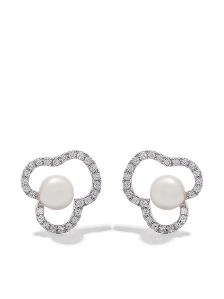 Tasaki 18kt White Gold Collection Line Chants Akoya Pearl Diamond Earrings - Silver 