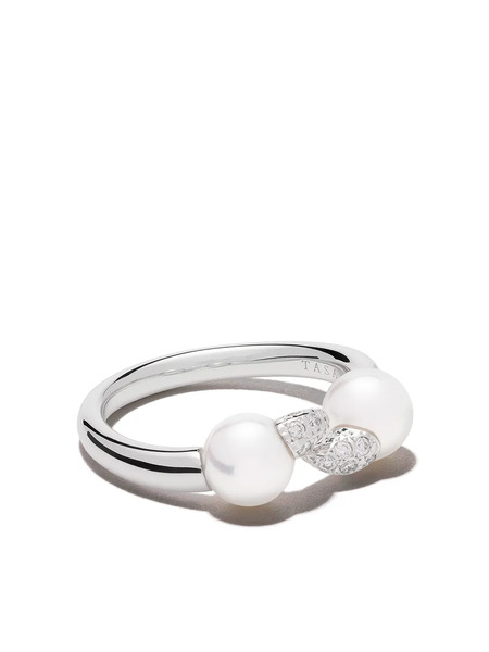  Tasaki 18kt White Gold Collection Line Danger Fang Diamond Ring - Silver 