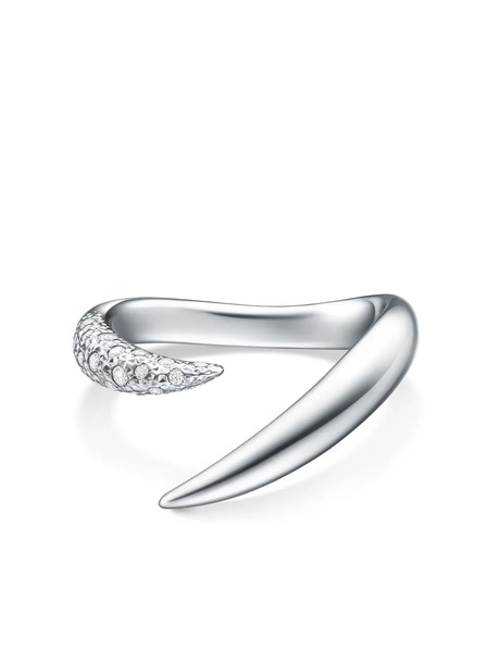  Tasaki 18kt White Gold Collection Line Danger Horn Diamond Ring - Silver 