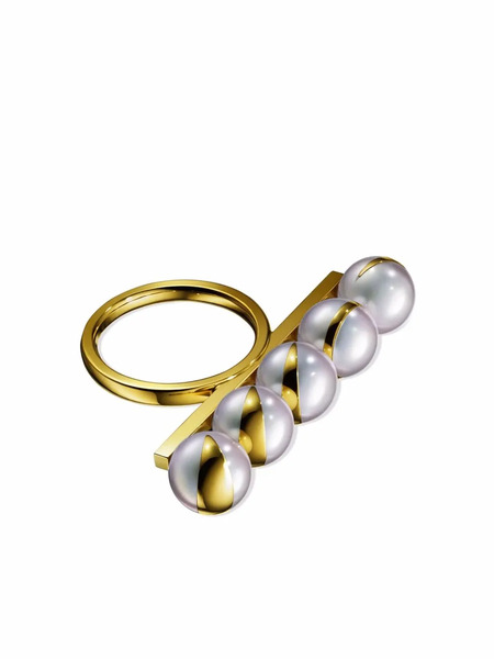  Tasaki 18kt Yellow Gold Collection Line Balance Eclipse Pearl Ring 
