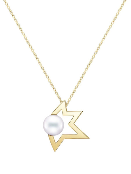  Tasaki 18kt Yellow Gold Collection Line Comet Plus Pearl Pendant Necklace 