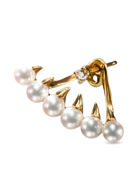  Tasaki 18kt Yellow Gold Collection Line Danger Gulper Diamond And Pearl Single Earring 