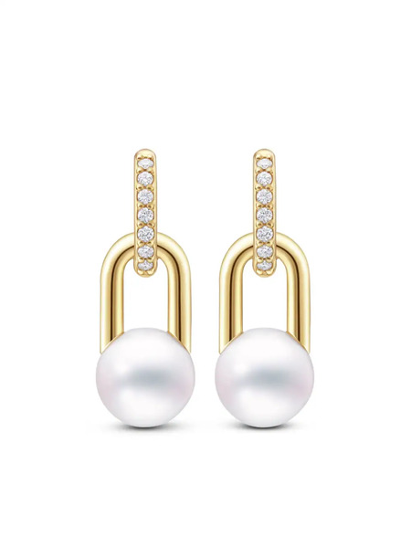  Tasaki 18kt Yellow Gold Collection Line Fine Link Pearl Drop Earring 