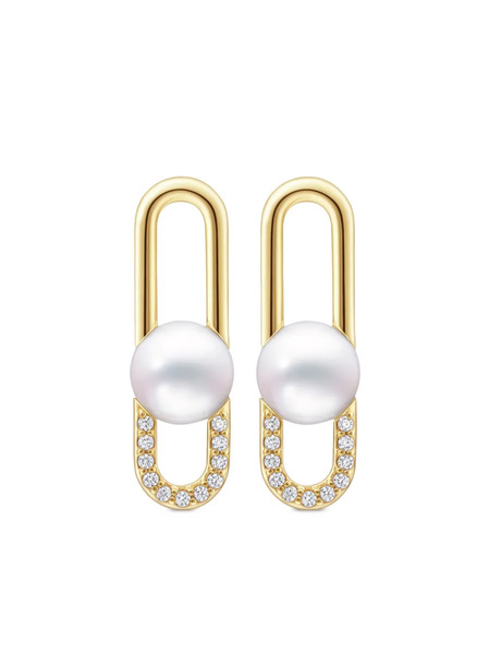  Tasaki 18kt Yellow Gold Collection Line Fine Link Pearl Drop Earrings 