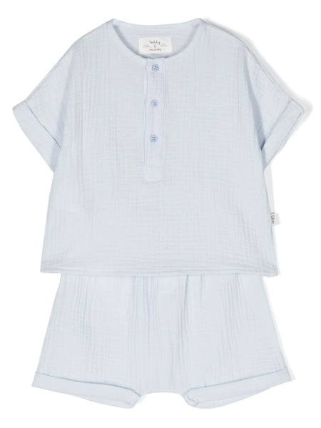  Teddy & Minou Button-plaque Cotton Tracksuit Set - Blue 
