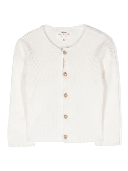  Teddy & Minou Button-up Ribbed-knit Cardigan - White 