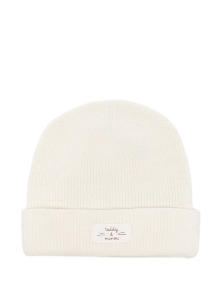  Teddy & Minou Labelled Knit Hat - White 
