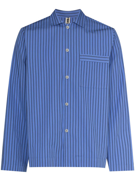  Tekla Striped Poplin Pajama Shirt - Blue 