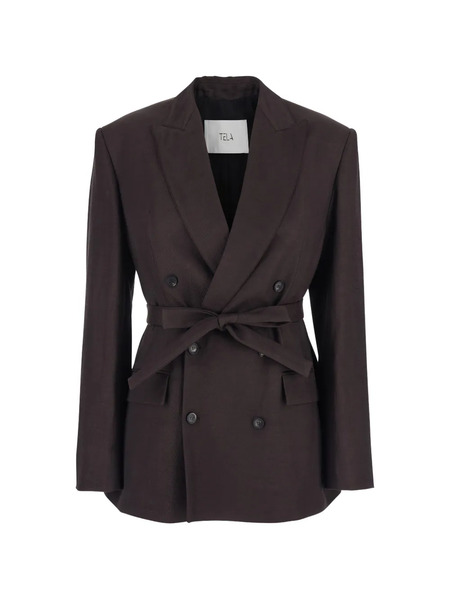  Tela Double-breasted Belted Blazer - Brown 