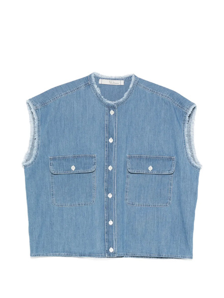  Tela Frayed-trim Flap-pocket Shirt - Blue 