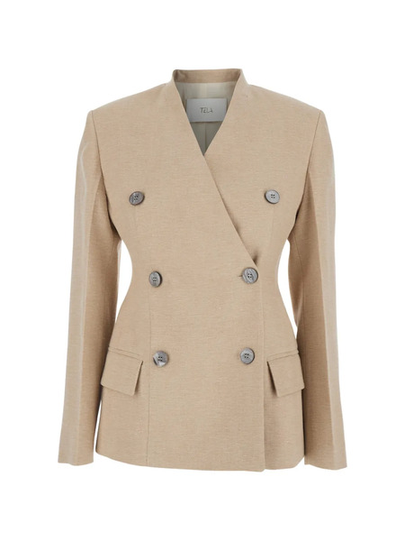  Tela Lapelless Double-breasted Blazer - Neutrals 