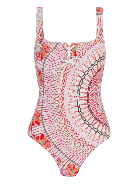  Temperley London Pomegranate Lace-up Floral Swimsuit - Pink 
