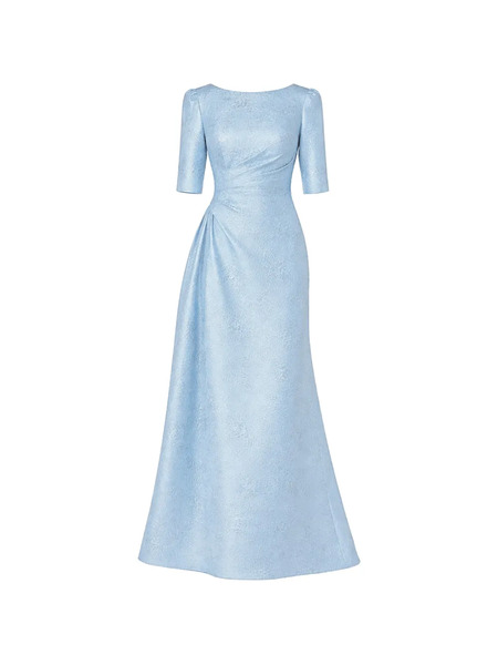  Teri Jon Jacquard Side Drape Gown - Blue 
