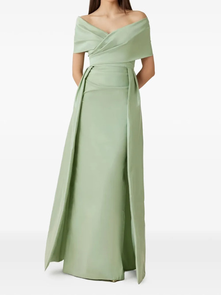  Teri Jon Off-shoulder Overlay Maxi Gown - Green 