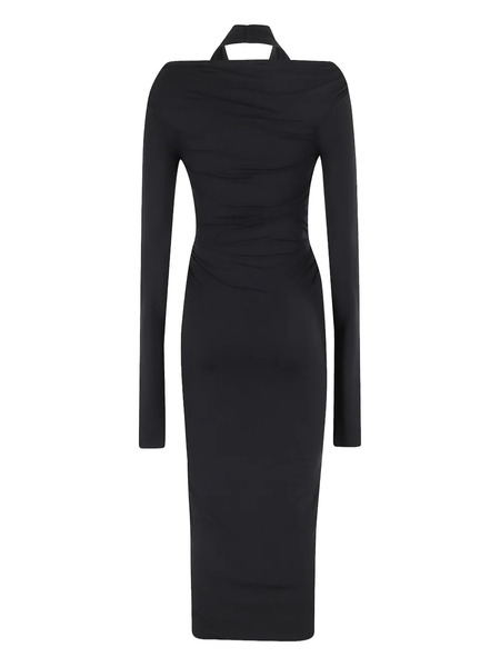  The Andamane Draped-neckline Midi Dress - Black 