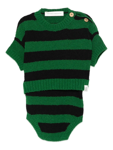  The Animals Observatory Striped Button Babywear Set - Green 