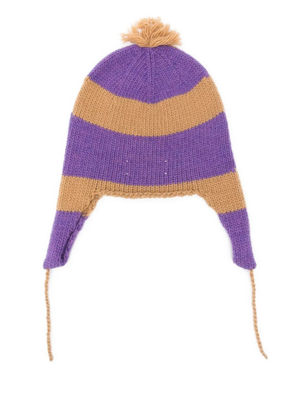  The Animals Observatory Zebu Striped Pom-pom Beanie - Brown 