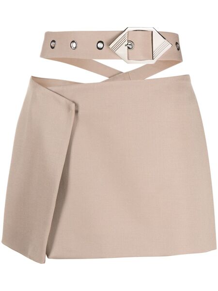  The Attico Asymmetric Belted Miniskirt - Neutrals 