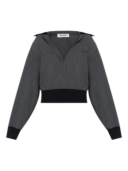  The Attico Banded-cuff Collared Top - Grey 