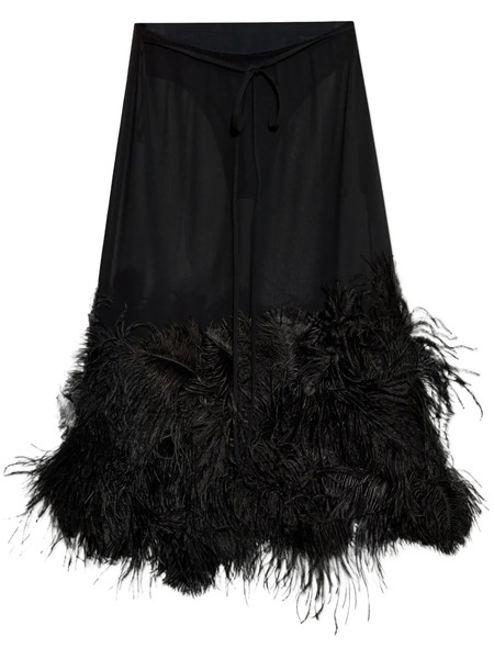  The Attico Feather-trim Midi Skirt - Black 